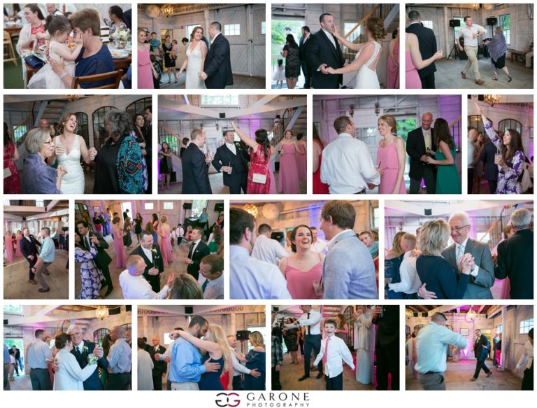 Guests enjoying a lively wedding reception with dancing and socializing.